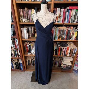 Brand New Misa LA Womens Size Small Navy Blue Sleeveless V Neck Maxi Dress Gown